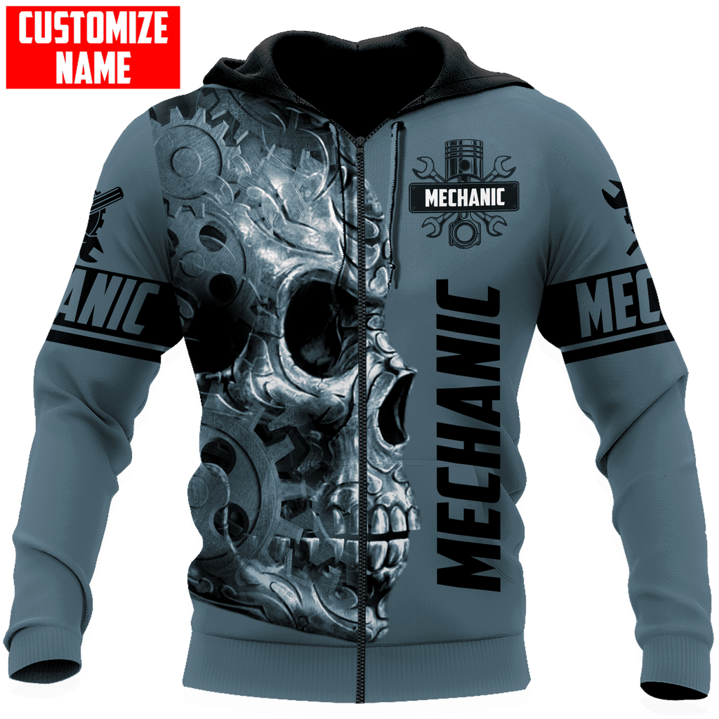 Personalized Name Mechanic Skull Just The Tip I Promise Unisex Shirts Blue