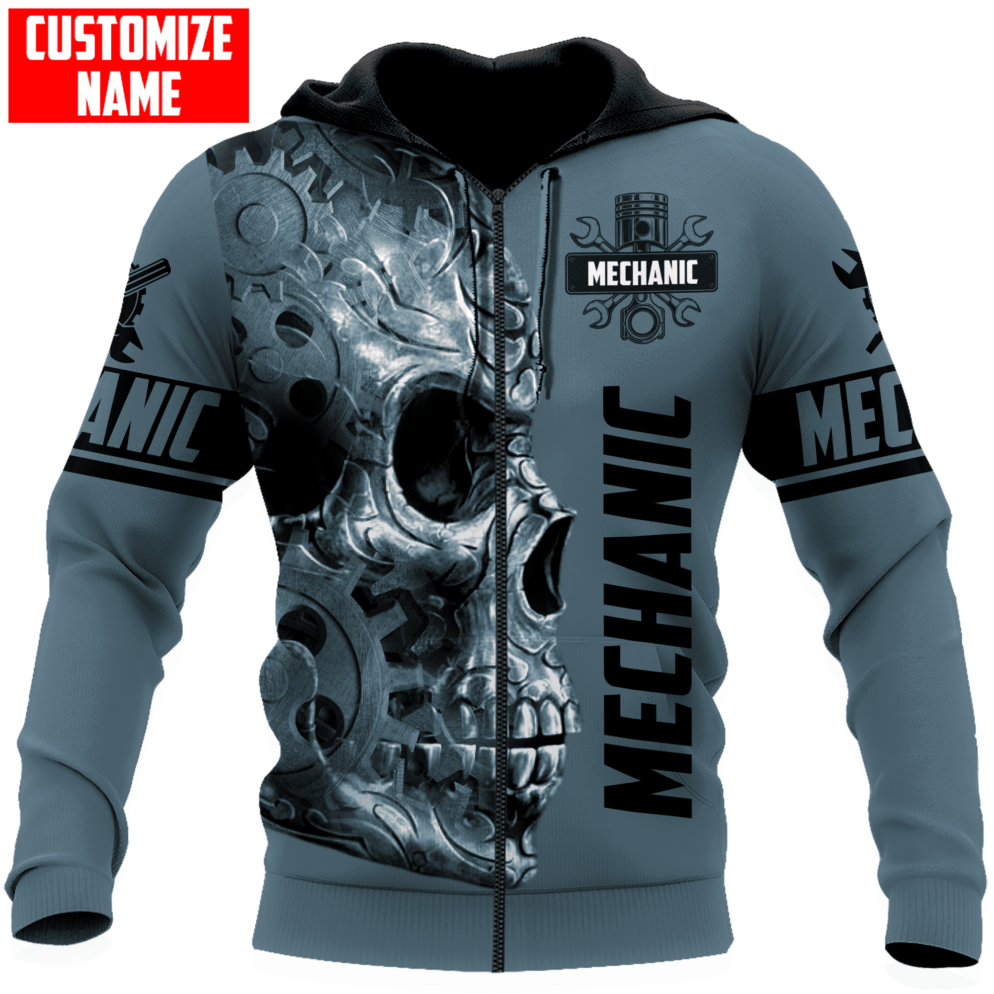 Personalized Name Mechanic Skull Just The Tip I Promise Unisex Shirts Blue