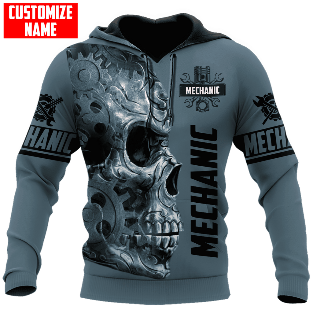 Personalized Name Mechanic Skull Just The Tip I Promise Unisex Shirts Blue