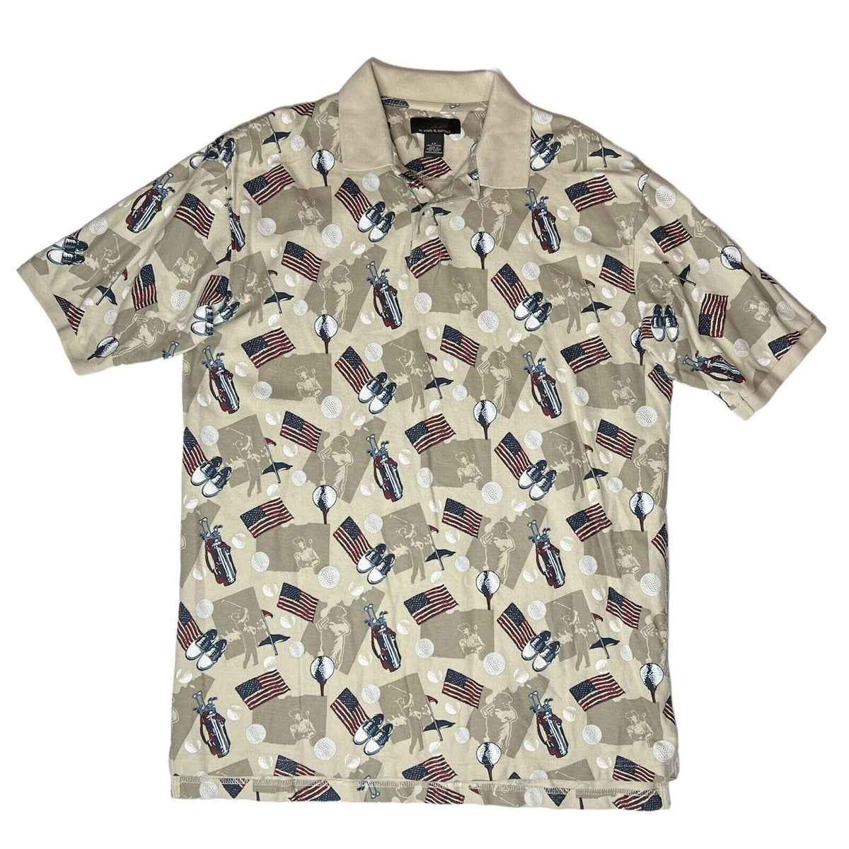 Patriotic American Flag &amp; Golf Bag Vintage Style Polo Shirt